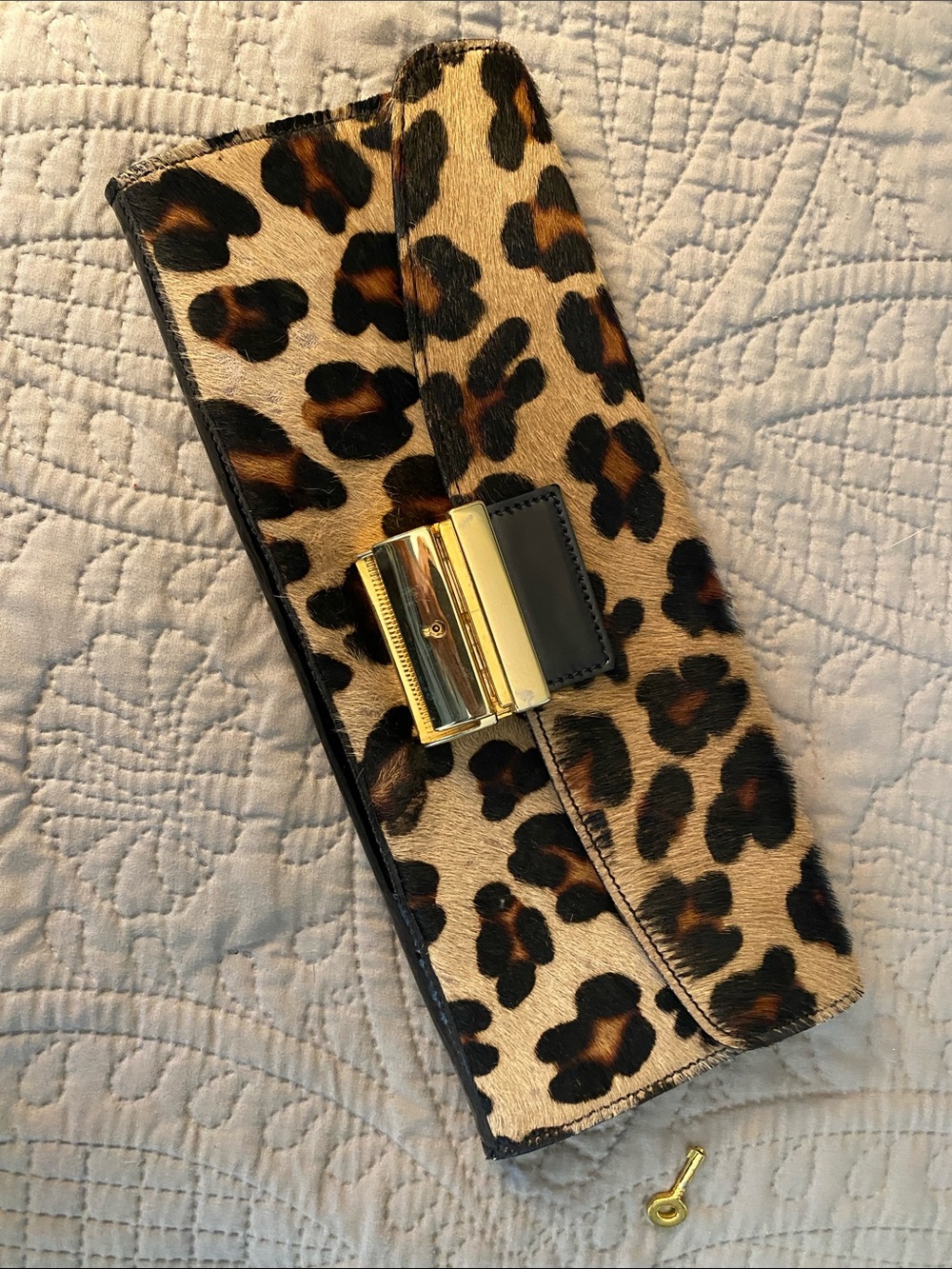 Leopard Print Clutch with Gold-Tone Closure
